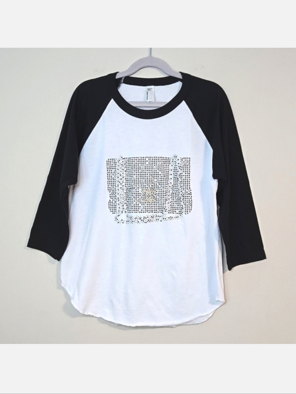 American Apparel Black & White Crystal Purse Applique Raglan, Size 10 ~ EUC